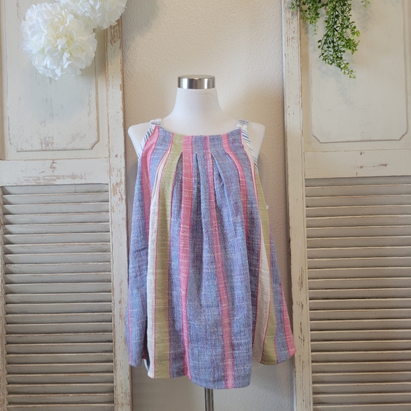 Anthropologie Krisha sleeveless striped multicolor top women's size Large petite - Picture 12 of 12